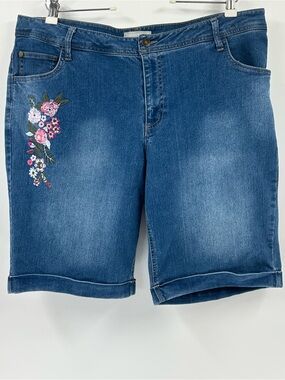 Woman Within embroidered jean shorts, cuffed plus size 11 inch inseam
